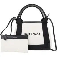 在飛比找Yahoo奇摩購物中心優惠-BALENCIAGA Navy Cabas XS 黑白色帆布