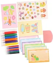 1 Set Rainbow Scratching Kit with Postcards Watercolor Pens and Stickers Kids Graffiti Bookmarks Color Scratch Paper Drawing Rainbow Dot Scratch Painting For Family Party