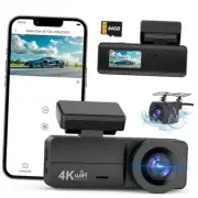4K Dash Cam Front and Rear, WiFi Dash Cam with 64GB Card, 4K+1080P Dash Camera