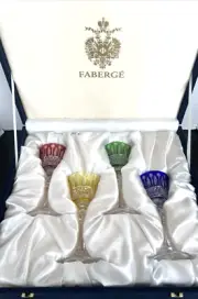Fabergé Xenia Cut To Clear Crystal Cordial Liquor Glasses Set of 4 Original Box