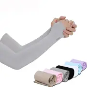 Women Ice Silk Sleeve Solid Color Arm Sleeves Breathable Stretchy Arm Guard Cuff