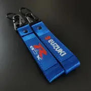 1x Blue Keychain Metal keyRing Hook Strap Lanyard Nylon Backpack Fit For Suzuki