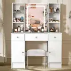 Dressing Table with Mirror LED Lights - Makeup Vanity Table with Drawers Shelves