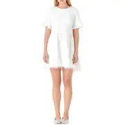 English Factory Mixed Media Circle Trim Dress in White at Nordstrom, Size Small