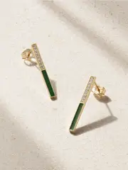 [Alison Lou] Alison Lou - Medium Linear 14-karat Gold, Diamond And Enamel Earrings - Green - One size One size Green