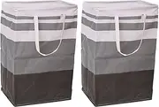 2-Pack Large Laundry Basket, Waterproof, Collapsible Tall Clothes Hamper with Extended Handles for Clothes Toys in The Dorm and Family (75L Gradient Grey)