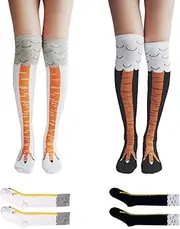 [HOVCEH] Chicken Leg Socks Long, 2 Pairs of Chicken Feet Stockings, Knee Stockings, Women, Socks Funny Set, Overknees Stockings, Chicken Feet, Crazy Funny Chicken Legs, Winter Warm Gift, White, Black,