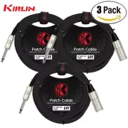 3-PACK Kirlin 3FT XLR 3-Pin Male To 1/4" Mono Male Shielded OFC Microphone Cable