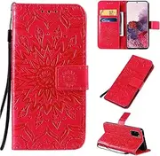 [Ttianfa] Case for Samsung S20 6.2 Wallet Flip case with 2& Tempered Glass Screen Protector[2 Card Slot][Magnetic][Stand] Sunflower Embossed Strap PU Leather 360° Shockproof Flip Folio,Black