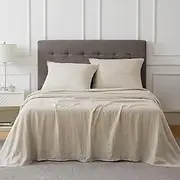 Talasily Linen Sheets Queen Linen Bed Sheet, 4 Piece Breathable Linen Cotton Sheets Queen Size Set, Linen Cotton Blend Sheets for All Seasons- Deep Pockets, Easy-Fit, (Queen, Beige)
