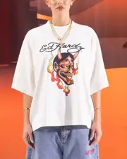 [ED HARDY] Ed Hardy Devil T-shirt Off White - Size 3XL 3XL Off White