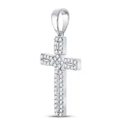 14k White Gold Round Diamond Roman Cross Pendant 1/3 Cttw