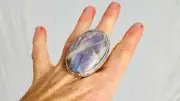 Belomorite Moonstone-Sunstone Cocktail Ring. Oversized Sterling Silver Size 9.25