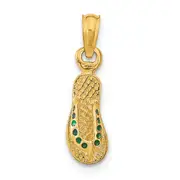 14K Yellow Gold 3D W/ Green Enamel Single Flip-Flop Pendant