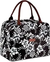 Lunch Bags for Women Insulated Cooler - Lunch Bag Tote Bag Lunch Box with Large Capacity by RONAVO (Black White Flowers)