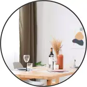 30 Inch round Black Mirror, Brushed Black Metal Framed Circle Wall Mirror for Ba