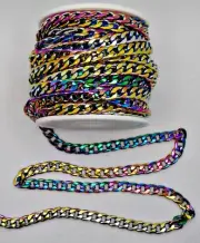 Stainless Steel Cuban Curb Chain ~Rainbow Finish 7mm x 10mm ~Smooth Sturdy Link