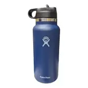 32oz Hydro Flask Water Bottle Wide Mouth Stainless Steel W/Straw Lid Cobalt