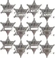 Metal Sheriff Badges - Silver Star Name Badges with Stickers for Personalized Names, Western Cowboy Dress Up Deputy's Badge Toys for Kids Birthday Party Favors, Giveaways & More, One Size, Metal