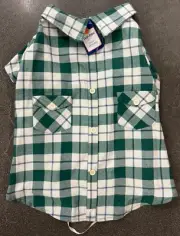 Top Paw Green Plaid Button Collared Shirt For Dogs Size M