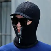 [FEATUR] Winter Aviator Pilot Cap,Winter Siamese Windproof hat, hat with Ear Flaps, Winter Hats for Men Keep Warm Balaclava Cap Winter Knitted Hat with Zipper Warm Brim (Color : A, Size : One Size) (Color : B