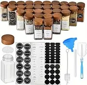 12pcs Square Glass Seasoning Jars 40oz with Acacia Wood Lids, Spice Containers for Kitchen Storage, Airtight Design for Pepper, Salt, and Herbs