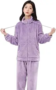 [Sweejim] Flannel Pajamas for Lovers 2Pcs Sleepwear Nightwear Long Sleeve Shirt Pant Sleep Suit Homewear Casual Thickened Winter Homewear