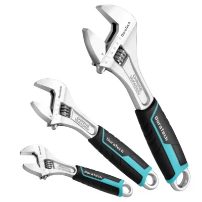 DURATECH 3PCS Adjustable Wrench Set 6" 8" 10" Wrench Wide Jaw Wrench Metric& SAE