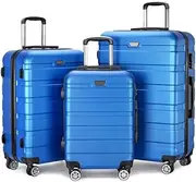 [HALAHAI] Luggage Suitcase Carry On Luggage Luggage ABS 3 Piece Set with Lock Spinner 20in 24in 28in,Lightweight Luggages for Travel Checked Luggage (Color : Blue, Size : 20+24+28inch)