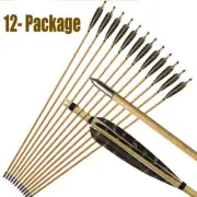 12PACK Archery Hunting 31'' Traditional Wooden Arrows Turkey Feather Longbow