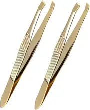 VALICLUD 2pcs Eyebrow Clamping Eyebrow Trimming Tweezers Crafting Tweezers Eyelash Applicator Tool Eyelash Tools for False Lashes Lash Extension Supplies Stainless Steel Golden