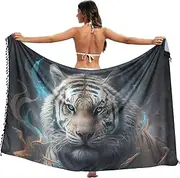[RPLIFE] White Tiger Blue Energy Women's Sarongs for Bathing Suits, Summer Pool Sarong Wraps Women, Large, White Tiger Blue Energy, Large