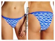 Seafolly Tidal Wave Brazilian Side Tie Bikini Bottom Blue White US Size 6 #U113