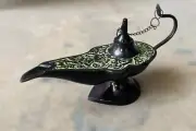 Aladdin Genie Black Chirag Vintage Style Handcrafted Brass Aladin Oil Lamp