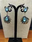 Heidi Daus "Pretty Peacock Feather" Crystal Drop Pierced Earrings NWT