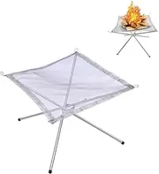 Portable Camping Fire Pit Stainless Steel Mesh, Foldable Portable Ing Fire Pit, Stainless Steel Mesh Weatherproof Bonfire Barbecue for Garden Backyard Ing Patio (56 * 56 * 47CM)