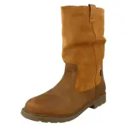 Girls Clarks 'Astrol Rise' Tan Leather Warmlined Boots - F Fitting