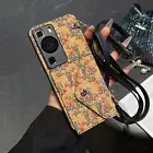 For iPhone Samsung Crossbody Wood Flower Card Bag Wallet Case +Strap Phone Cover