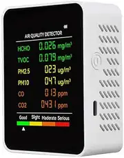 Eacam Air Quality Tester, 6 in 1 PM2.5 PM10 HCHO TVOC CO CO2 Multifunctional Air Quality Detector, CO Carbon Dioxide Formaldehyde Monitor LCD Large Screen Display Portable Home Office Hotel Desktop