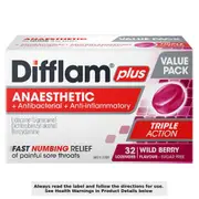 Difflam Plus Anaesthetic Sore Throat Lozenges Berry 32 Value Pack
