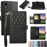 ELEPIK for iPhone XR Case, Adjustable Crossbody Wallet Case with Card Holder, Kickstand, Wristlet for Women Men, Durable PU Leather Magnetic Phone Case for iPhone XR, Black
