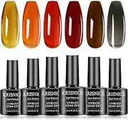 KRISNICE Tortoiseshell Gel Polish - Translucent Amber Jelly with Red & Coral Ombre Effect UV/LED Cured Long-Lasting Salon-Quality Nail Art Kit Perfect for DIY Manicure & Gift (KBT6-002)