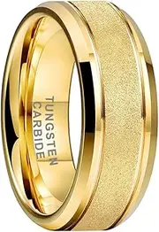 [TUTISS] 8mm Black/White/Gold Tungsten Rings for Men Women Promise Engagement Wedding Bands Sandblasted Finish Beveled Edges Comfort Fit