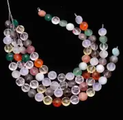Multi Gemstone Coin Beads ~ Mix Gemstone 10mm Faceted Briolette 8inch Strand