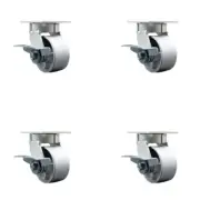 4 Inch Kingpinless Semi Steel Wheel Swivel Caster Set with Brakes Service Caster