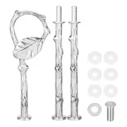 3 Sets Cake Tray Stand Handle Plate Hardware Fitting, 3-Tiers Leaves Silver