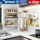 Kitchen Accessorie Set Rack Shelf Hook Bar Holder White & Golden Easy Wall Mount