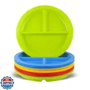 Plaskidy 3 - Compartment Divided Plates for Kids - Set of 12 Plastic Children