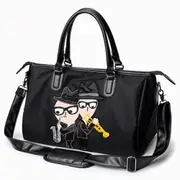 Boys Pattern Leisure Fashion Oxford Cloth Slant Shoulder Bag Handbag (Black)