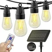 YSJ Solar String Lights Outdoor, 15m/49ft Solar Waterproof Patio Light with 20 Bulbs, Hanging Solar Festoon Lights for Outside Patio Porch Garden Christmas Halloween